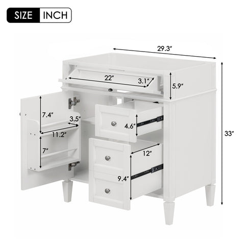 Bathroom Vanity With 2 Drawers And Tip-Out Drawer, Storage Cabinet