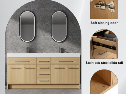 Freestanding Bathroom Vanity With Resin Sink, Soft-Closing Doors And Drawers