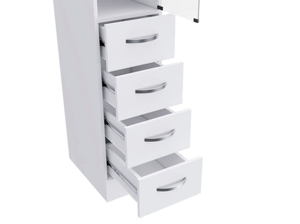 Linen Cabinet, 3 Shelves, 4 Drawers And Metal Handles - White