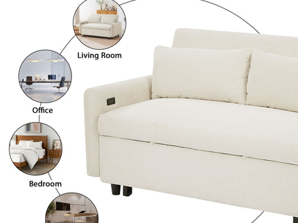 Pull-Out 2 Seat Modern Sleeper Sofa With 2 Throw Pillows And USB Ports