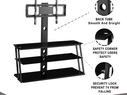Multi-Function Angle And Height Adjustable Tempered Glass TV Stand - Black