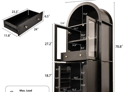 Fluted Tall Arched Pantry Cabinet With Adjustable Shelves