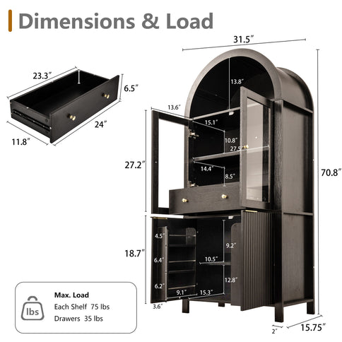 Fluted Tall Arched Pantry Cabinet With Adjustable Shelves