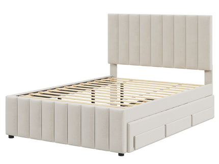 Upholstered Platform Bed With Twin Size Trundle And 3 Drawers