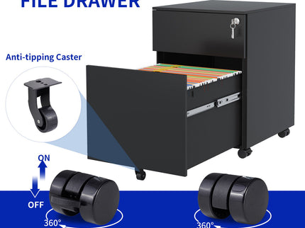2 Drawer Mobile File Cabinet With Lock Steel File Cabinet For Legal / Letter / A4 / F4 Size / Home / Office Design