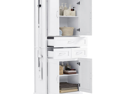 Tall Bathroom Storage Cabinet With 4 Doors 3 Drawers Adjustable Shelves - White