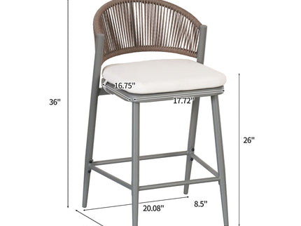 Outdoor 26" Counter Height Metal Frame Counter Stools With Scallop Shaped Backrest & Water Resistant Cushions