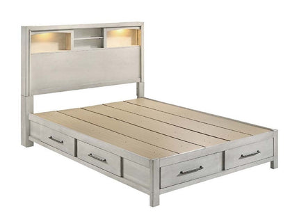 Bed With Built In LED Lights And Open Shelves