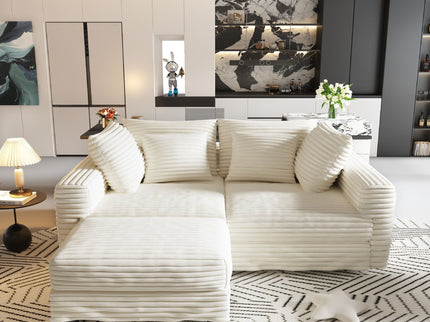 4 Seat Sofa With Soft Pillows And Movable Ottoman