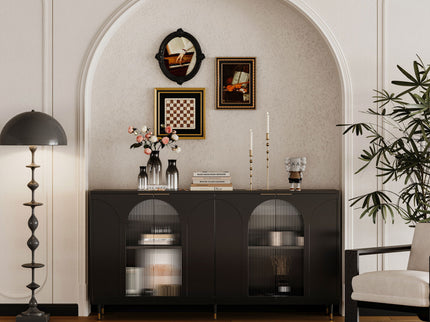 Accent Cabinet Lacquered Wooden Cabinet With 4 Glass Doors Sideboard Buffet Server Cabinet Storage Cabinet, For Living Room, Entryway, Hallway, Office, Kitchen And Dining Room