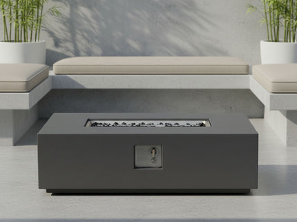 Volon - Rectangular Fire Pit Table, Propane Powered, 50,000 BTU - Light Gray