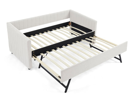 Upholstered Daybed With Trundle With Vertical Stripes