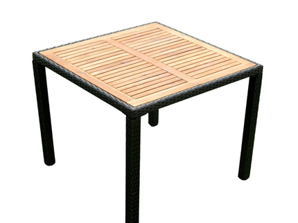Outdoor Patio Wicker Dining Set With Acacia Wood Top