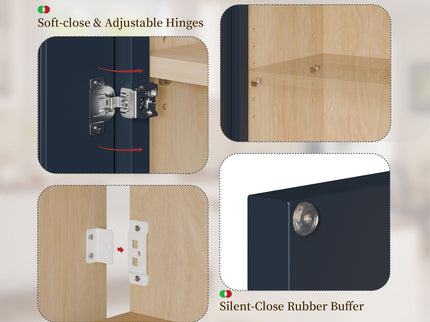 Shaker Wall Cabinet With Soft Close Hinges, Adjustable Shelves, Double Door