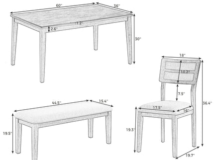 6 Piece Dining Set, Upholstered Chairs And Bench
