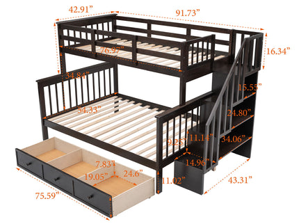 Stairway Bunk Bed With Storage And Guard Rail For Bedroom