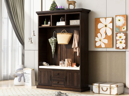 Hall Tree With 3 Hooks, Coat Hanger, Entryway Bench, Storage Bench, 3 In 1 Design