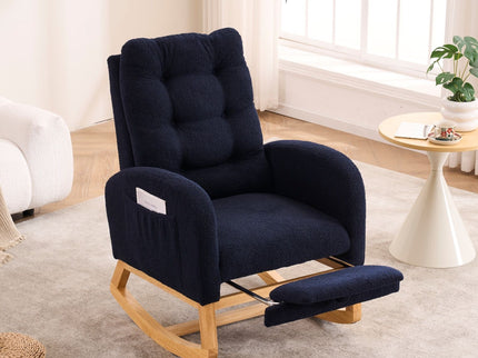 Ly-5104 - Accent Rocking Chair With Footrest & Storage Pocket For Living Room - Blue