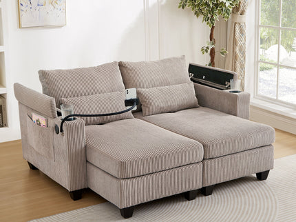 Convertible Chaise Lounge Sofa Chair With USB Ports, Cup Holders, Phone Holder And Storage