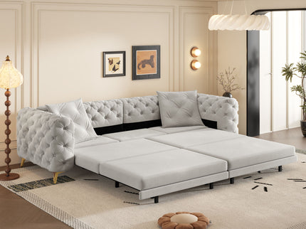 3 In 1 Convertible Sleeper, Deep Seat Pull Out Sofa Bed, Button Tufted