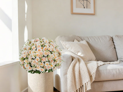 Artificial Snow Lotus Potted Plant, Artificial Floral Decor For Indoor & Outdoor Spaces - White / Pink