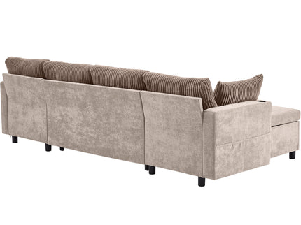 Sectional Sofa Bed With Pull Out Sleeper, USB Ports, Cup Holders