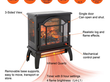 3D Flame Electric Infrared Quartz Fireplace Stove With Remote Control