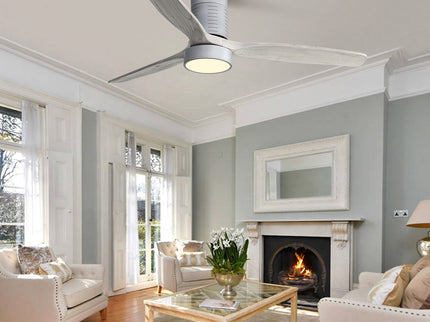52" 18W LED Ceiling Fan With Dimmable 6 Speed Remote 3 Blade Reversible DC Motor For Living Room - Silver