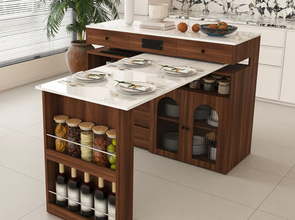 Kitchen Island With Extendable & Rotating Table