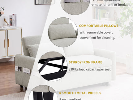 Pull Out Sleep Sofa Bed Loveseats Sofa Couch With Adjsutable Backrest, Storage Pockets, 2 Soft Pillows, USB Ports For Living Room, Bedroom, Apartment, Office