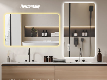 Wall Mounted LED Lighting Mirror With 3 Color Lighting, Dimming, Waterproof, Anti Fog, Touch Switch - Silver