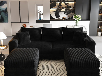 Deep Seat Convertible Sofa With Soft Pillows And Ottomans