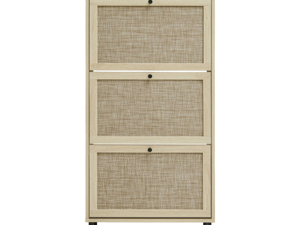 Modern Rattan 3 Door Shoe Rack Cabinet For Entryway