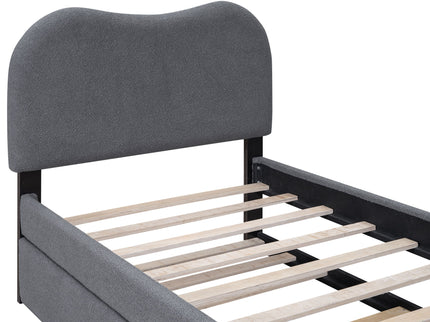 Upholstered Platform Bed With Wood Supporting Feet And Trundle