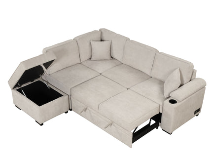 Sleeper Sofa Bed, 2 In 1 Pull Out Sofa Bed L Shape Couch With Storage Ottoman For Living Room, Bedroom Couch And Small Apartment