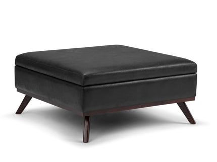Owen - Square Coffee Table Storage Ottoman - Distressed Black