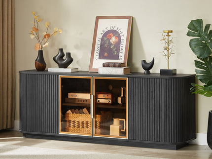 Modern 64" Wavy TV Cabinet With LED Lights - Black