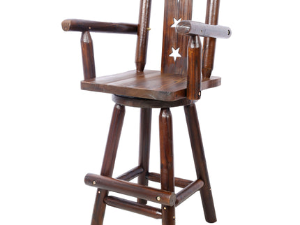 Rustic Tall Bistro Chair Decorative Star Backrest And Footrest, Fir Wood, 4 Foot - Brown