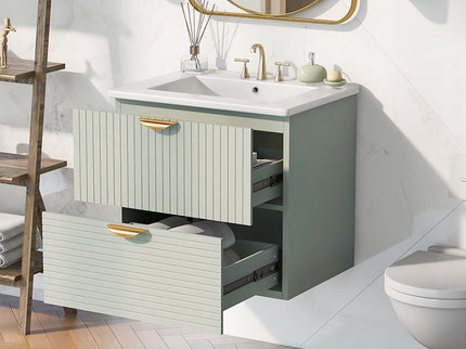 Modern Wall-Mounted Bathroom Vanity With 2 Drawers, Ideal For Small Bathrooms - Green