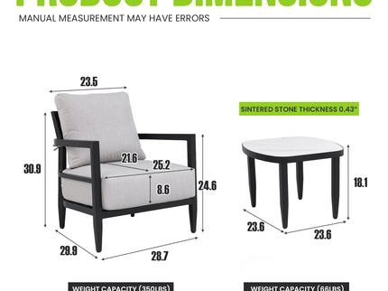 Outdoor Patio Furniture, Chat Set, Sunbrella Cushions And Side Table