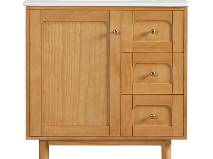 Bathroom Vanity With Sink, 3 Drawers, Soft Close Door - Natural Wood