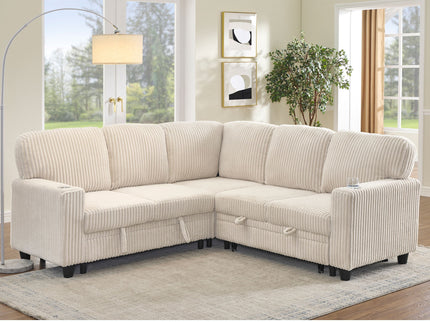 L-Shaped Sofa With Pull Out Sofa Bed With USB
