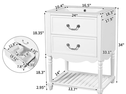 Wave Design Bathroom Vanity With Sink, 2 Drawers And Open Shelf
