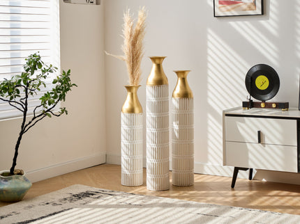 Floor Metal Vases Decorated White Metal Vases (Set of 3) Gorgeous Home Decoration Large Glazed Metal Vases - White