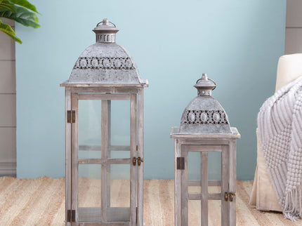 Wooden Candle Lantern Decorative, Hurricane Lantern Holder Decor For Indoor Outdoor, Home Garden Wedding - Gray