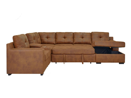 U - Shape Sectional Pull Out Bed With Console, Storage, And USB Charging