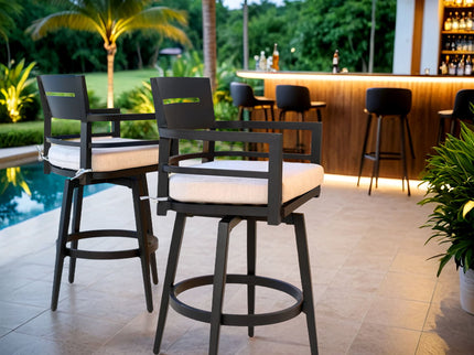 Outdoor Swivel Bar Chairs, 360 Degree Rotation, Ergonomic Backrest (Set of 2)
