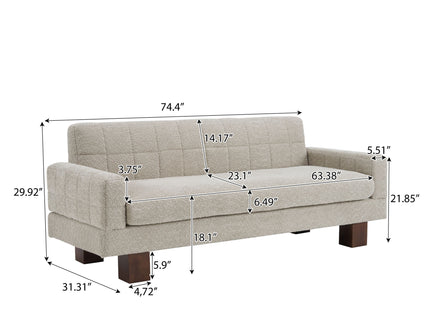 Modern Loveseat Sofa, 2 Seater With Square Arms For Living Room