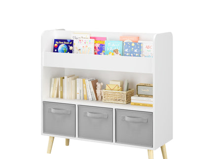 Bookshelf With 3 Bins, Storage Shelf For Toys And Books - White