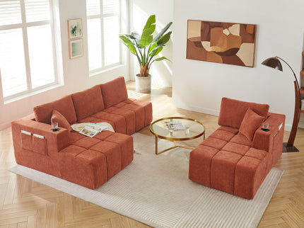 U - Shaped Sectional Sofa, Cup Holders & Side Pockets For Living Room